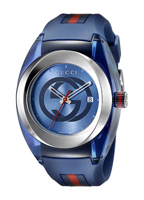 men gucci watch silver blue face|Gucci watch black leather strap.